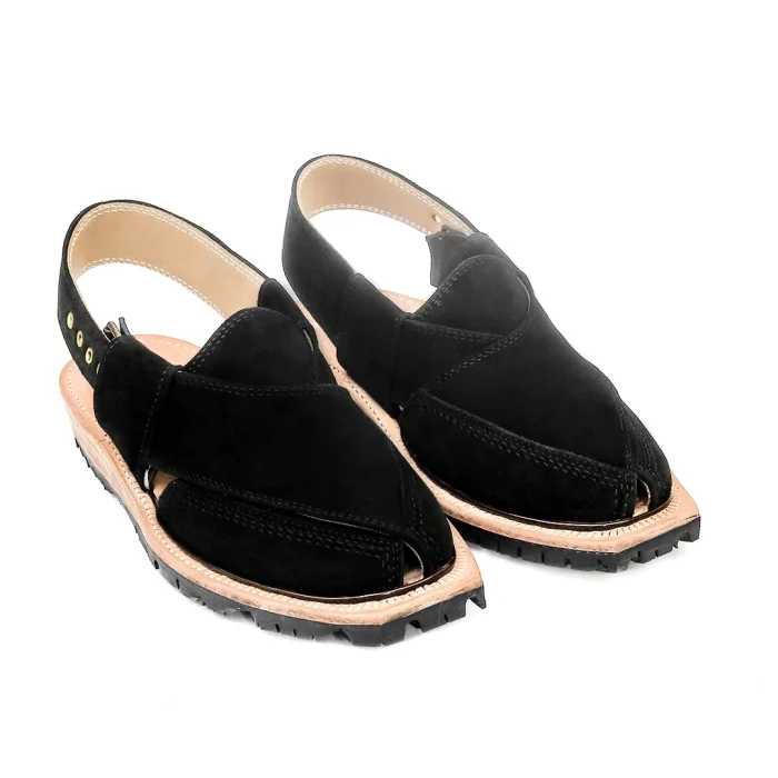 Handmade Black Suede Leather Norozi Chappal