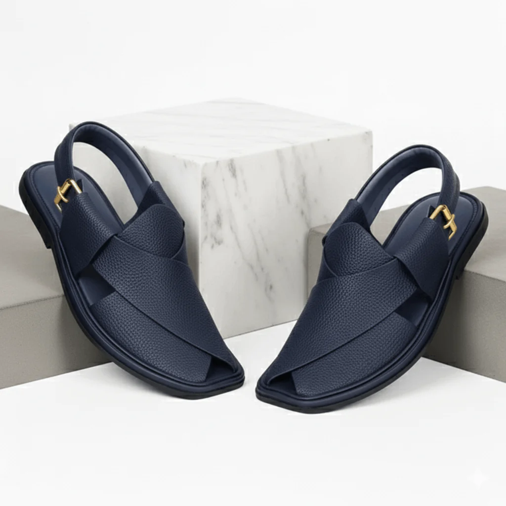 Handmade Peshawar Zalmi Chappal Blue Doted - Image 2